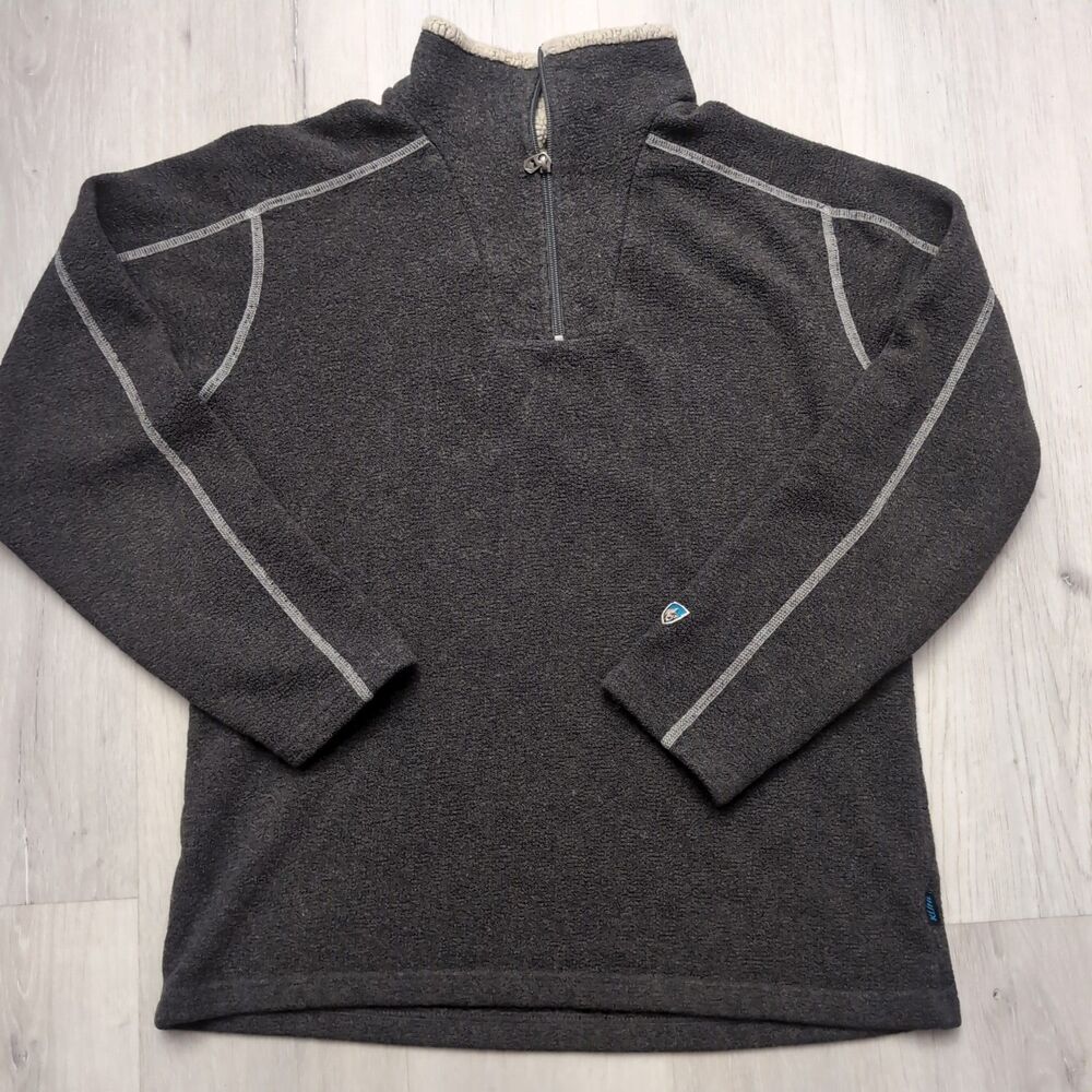KUHL Sweater 1/4 Zip Pullover Mens Large Gray Sherpa Collar